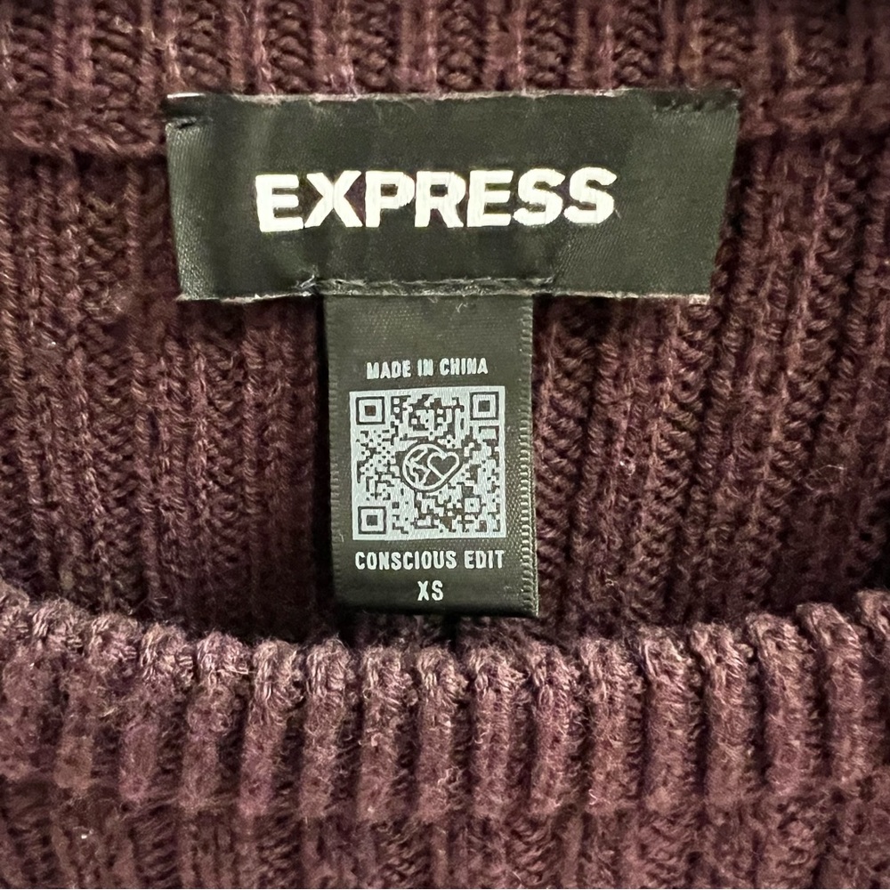 EXPRESS Ribbed Crew Neck Sweater-Dark Purple - Picture 7 of 7